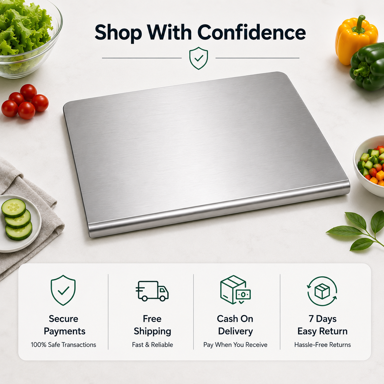 Stainless Steel Chopping Board – Hygienic, Durable & Dishwasher Safe