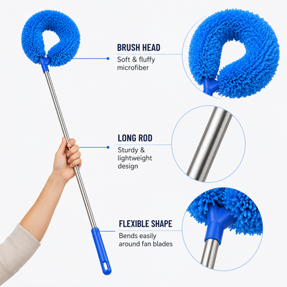 Fan Cleaner Brush with Extendable Long Rod | Microfiber Duster for Ceiling Fans, Blinds & Windows