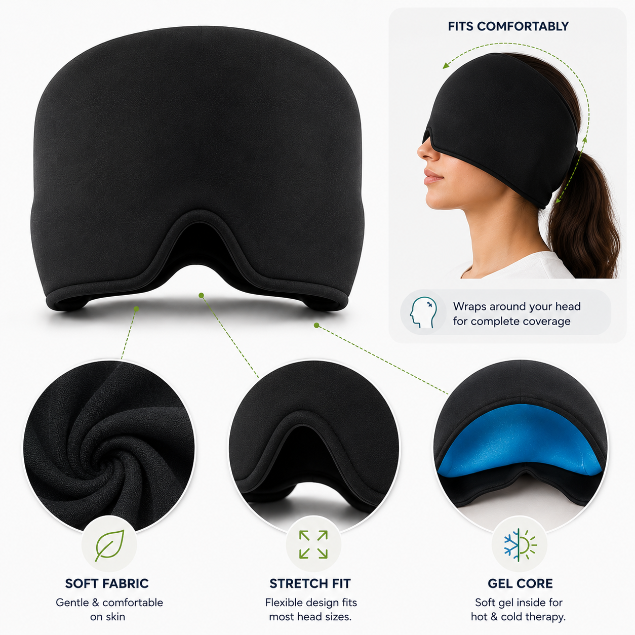 Migraine Relief Cap – Hot & Cold Gel Headache Wrap