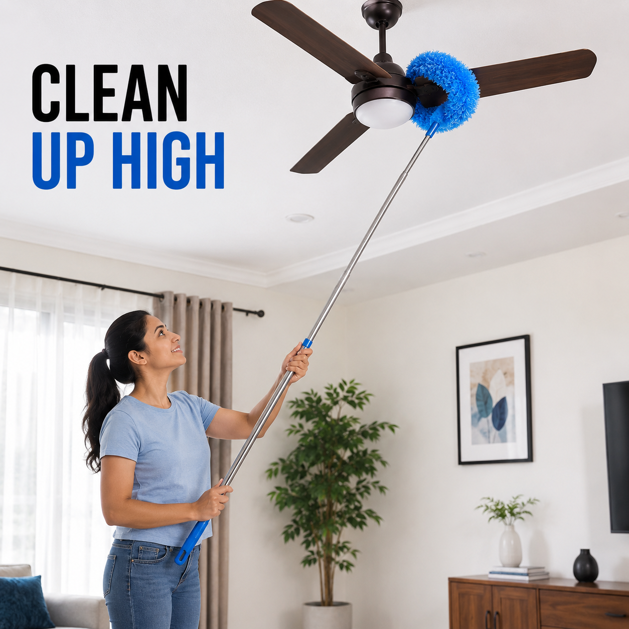 Fan Cleaner Brush with Extendable Long Rod | Microfiber Duster for Ceiling Fans, Blinds & Windows