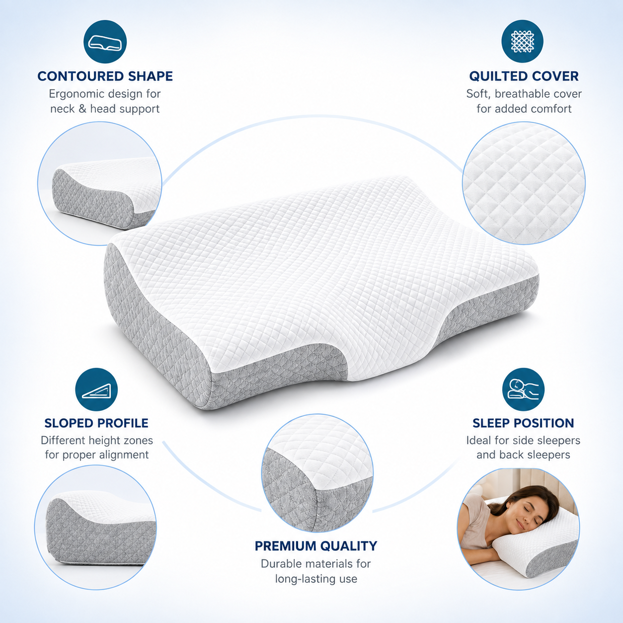 Orthopedic Neck Pillow for Pain Relief | Memory Foam Cervical Pillow for Better Sleep