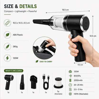 PowerClean™ Cordless Handheld Vacuum Cleaner – Portable 3-in-1 Cleaning & Air Blower