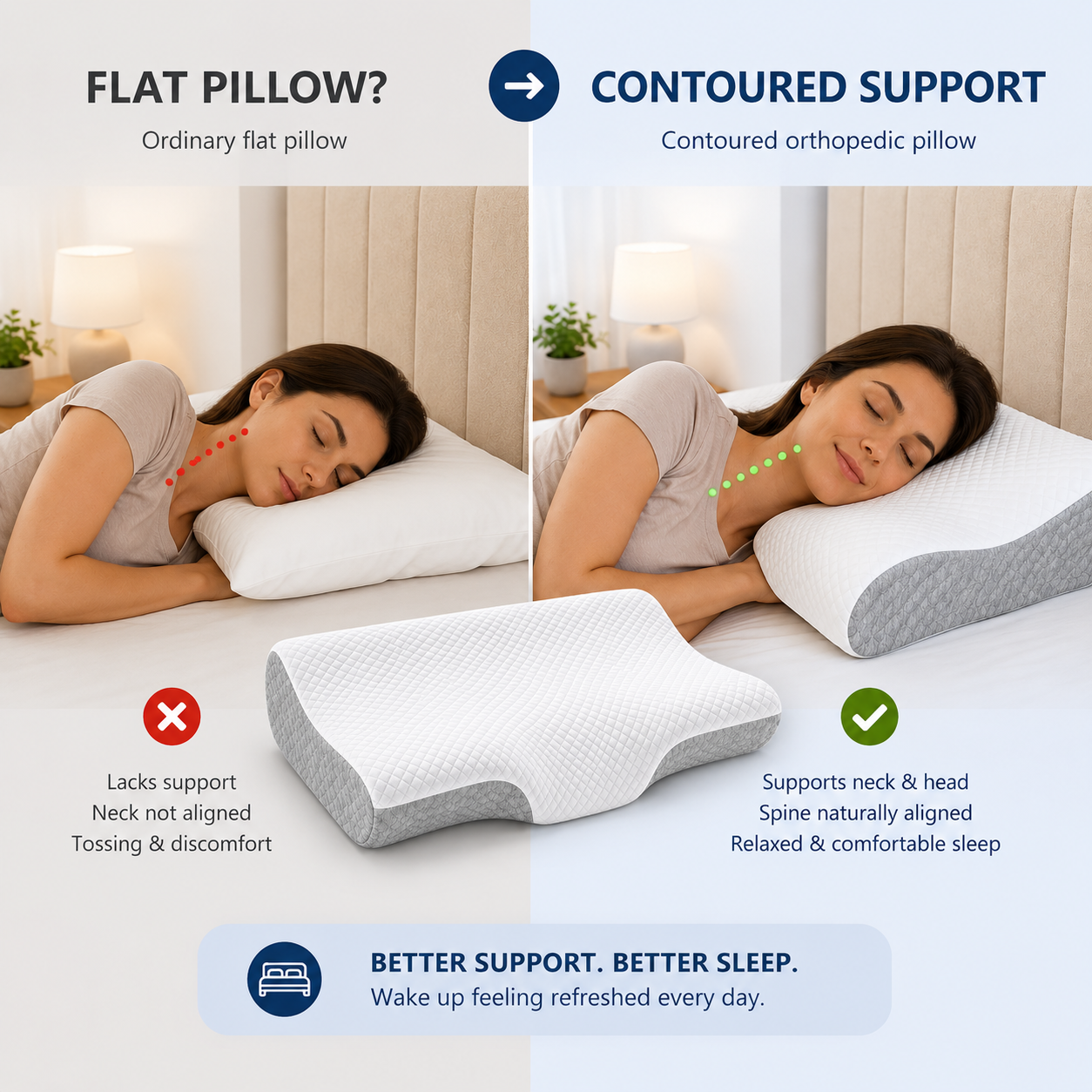Orthopedic Neck Pillow for Pain Relief | Memory Foam Cervical Pillow for Better Sleep