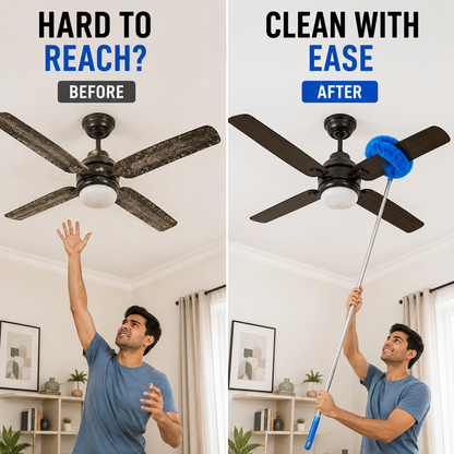Fan Cleaner Brush with Extendable Long Rod | Microfiber Duster for Ceiling Fans, Blinds & Windows